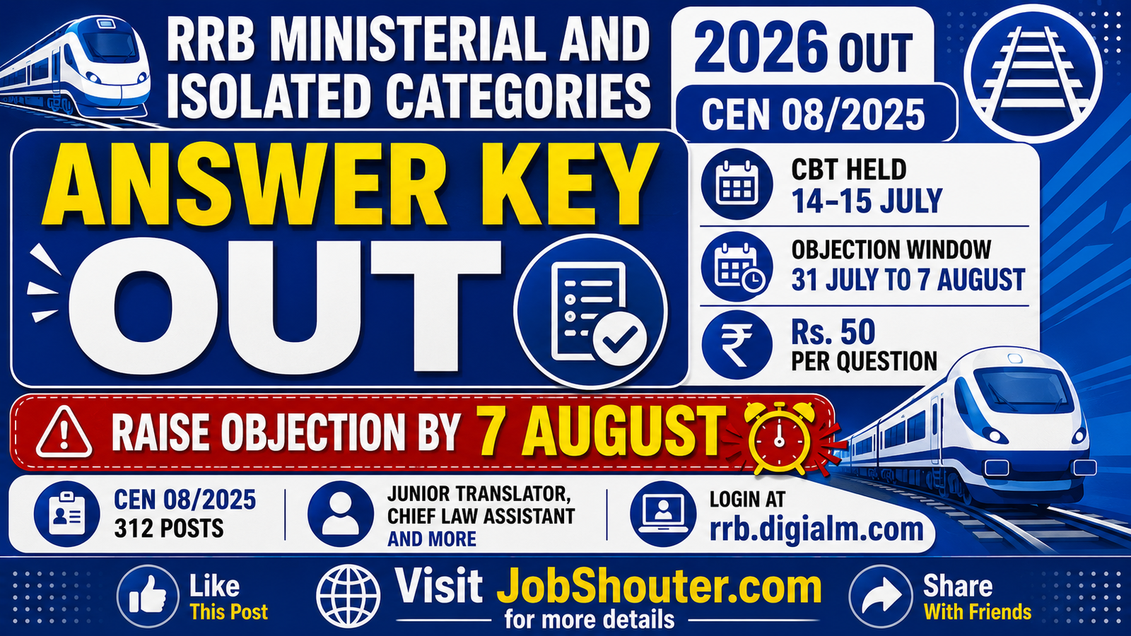 RRB MINISTERIAL AND ISOLATED CATEGORIES ANSWER KEY 2026