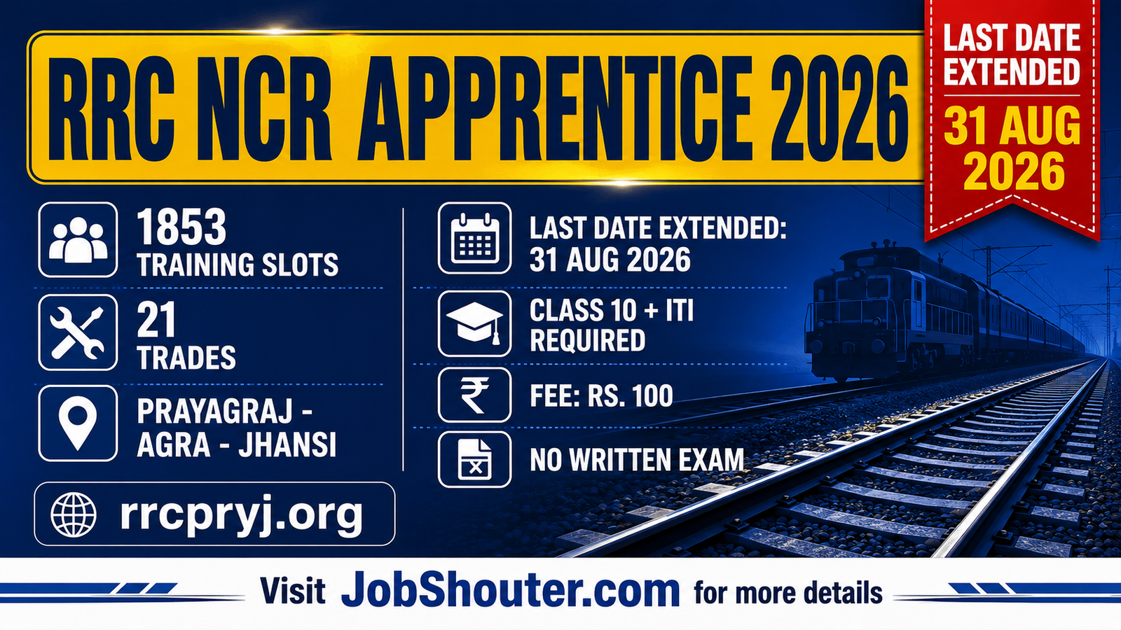 RRC NCR Apprentice Recruitment 2026 - 1853 Posts