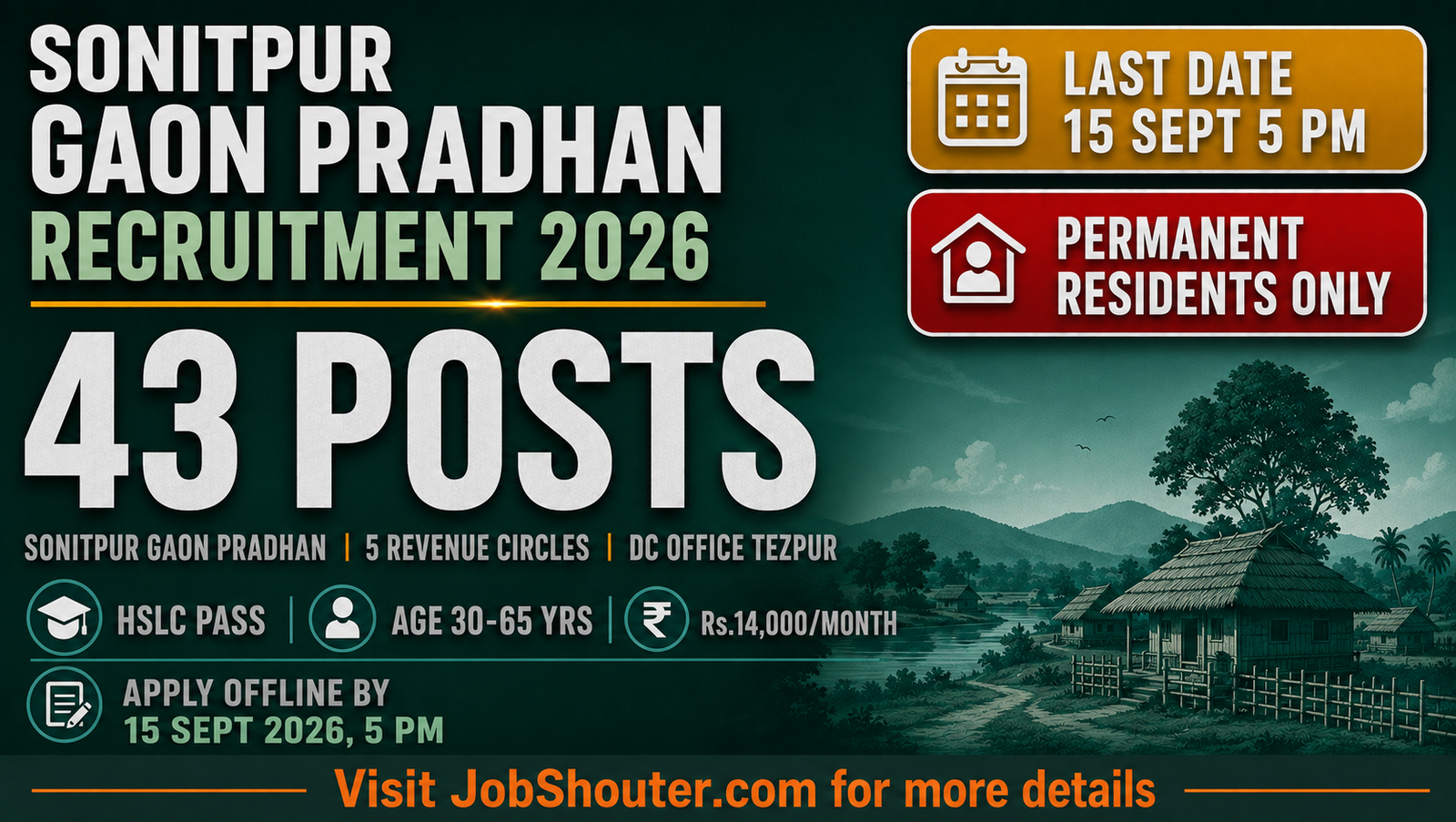 SONITPUR GAON PRADHAN RECRUITMENT 2026 43 POSTS