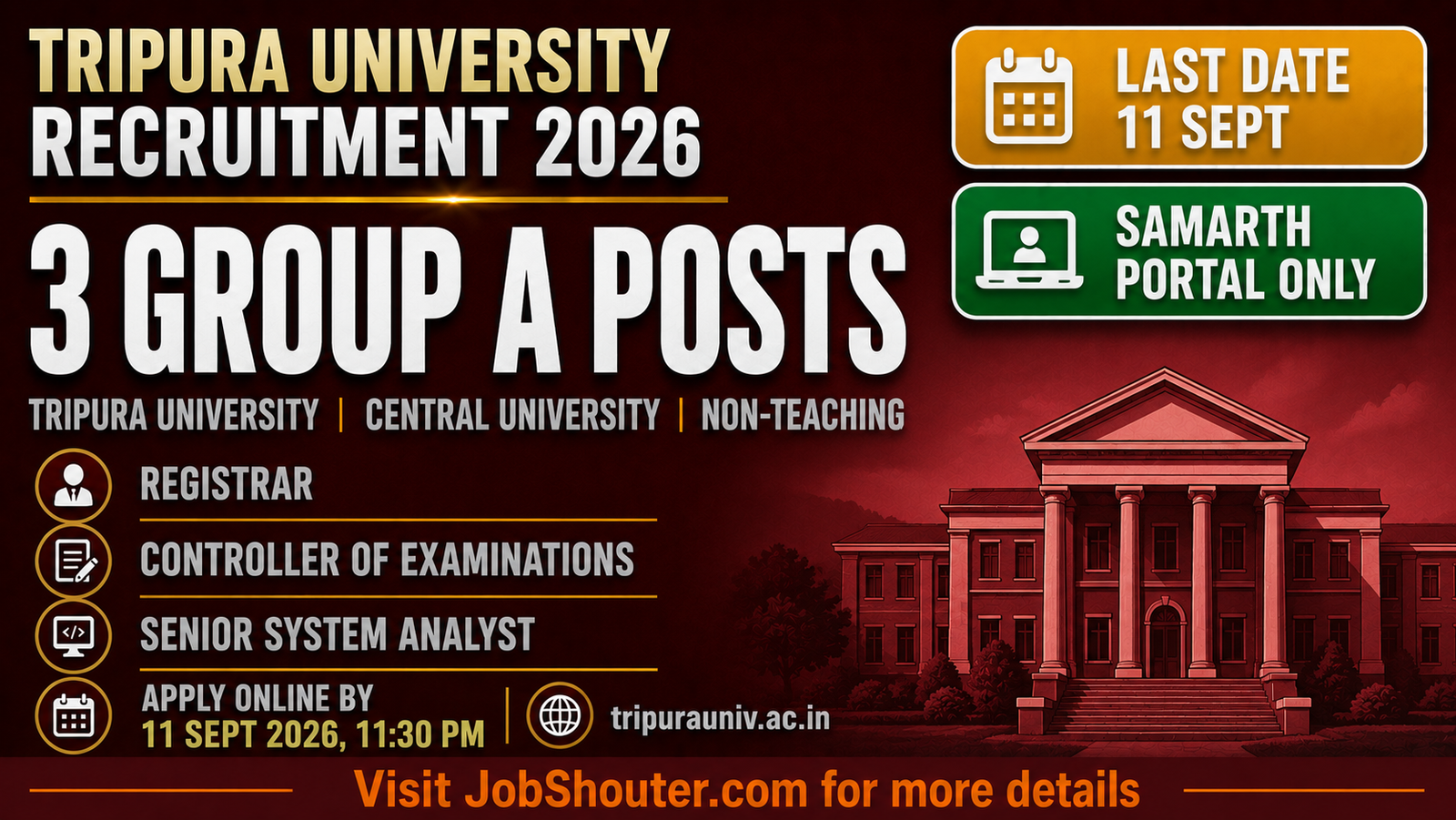 Tripura University Recruitment 2026 - 3 Non-Teaching Posts
