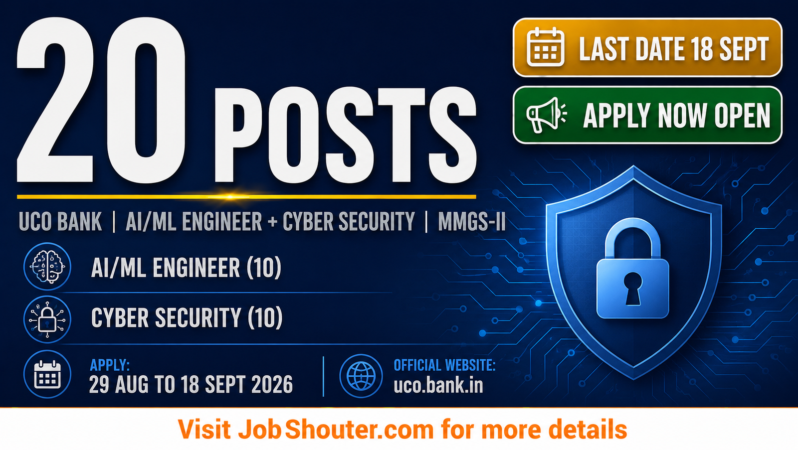 UCO Bank Specialist Officer Recruitment 2026 - 20 Posts