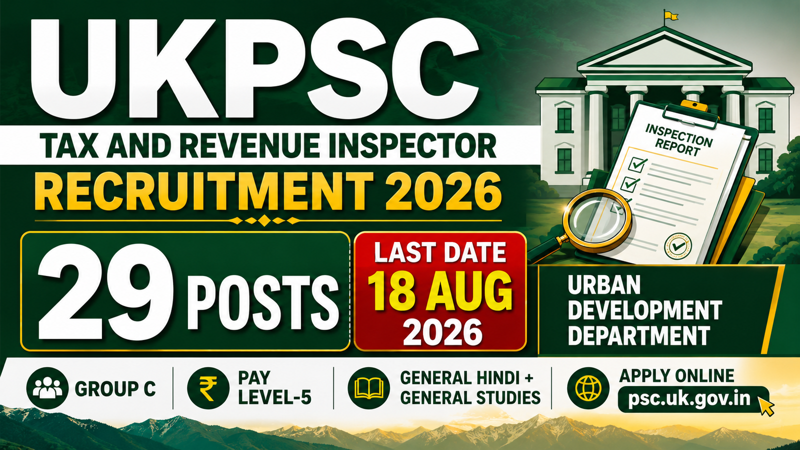 UKPSC TAX AND REVENUE INSPECTOR RECRUITMENT 2026