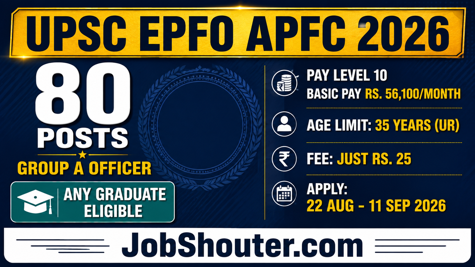 UPSC EPFO APFC Recruitment 2026 - 80 Assistant Provident Fund Commissioner Posts