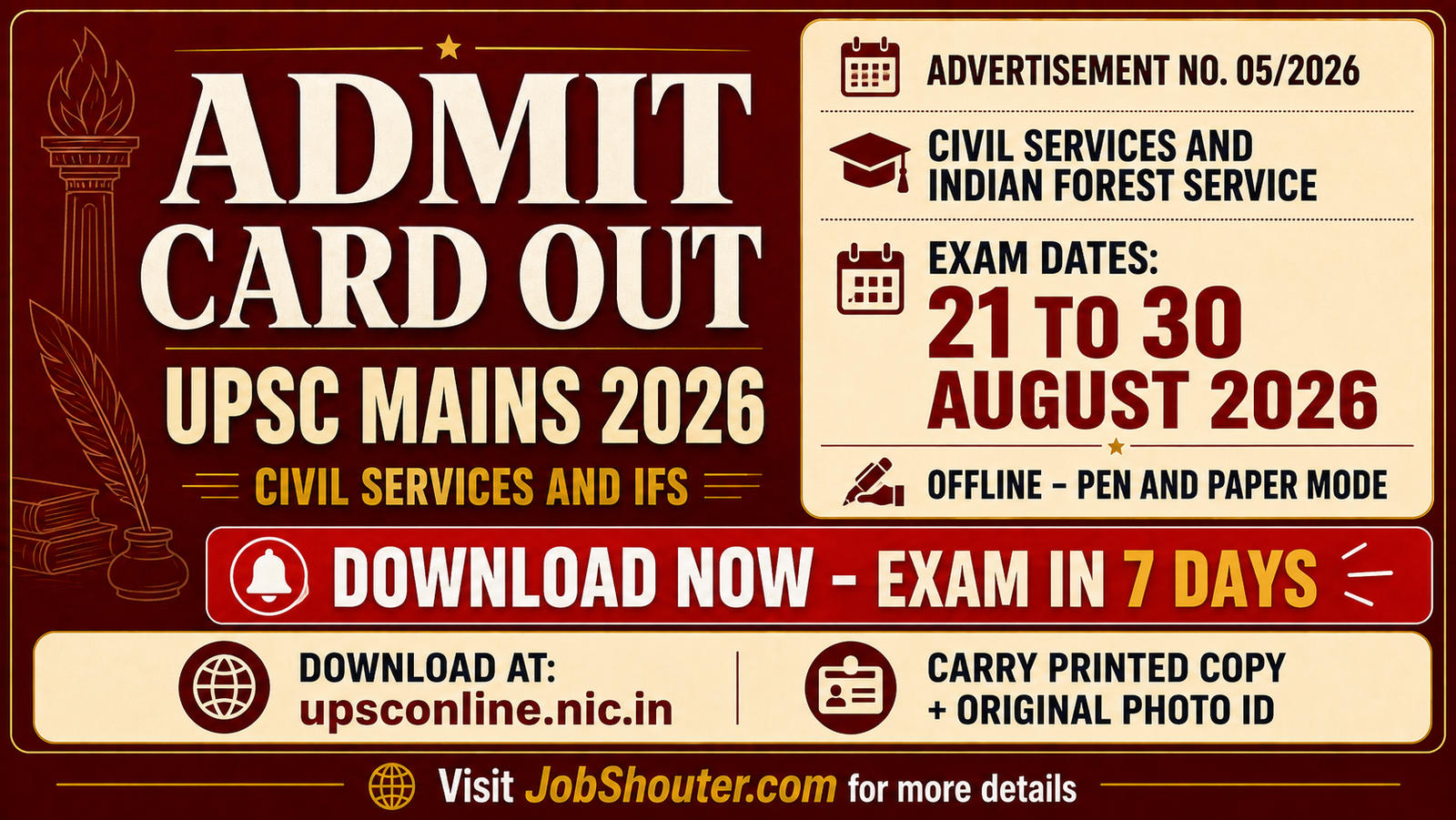 UPSC IAS Mains Admit Card 2026 Out - Download e-Admit Card