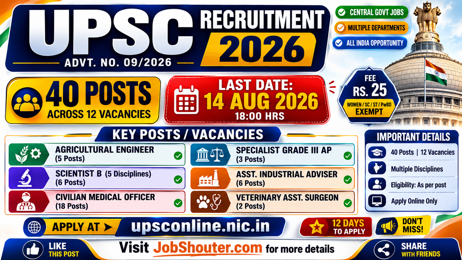 UPSC Recruitment 2026 - 40 Posts