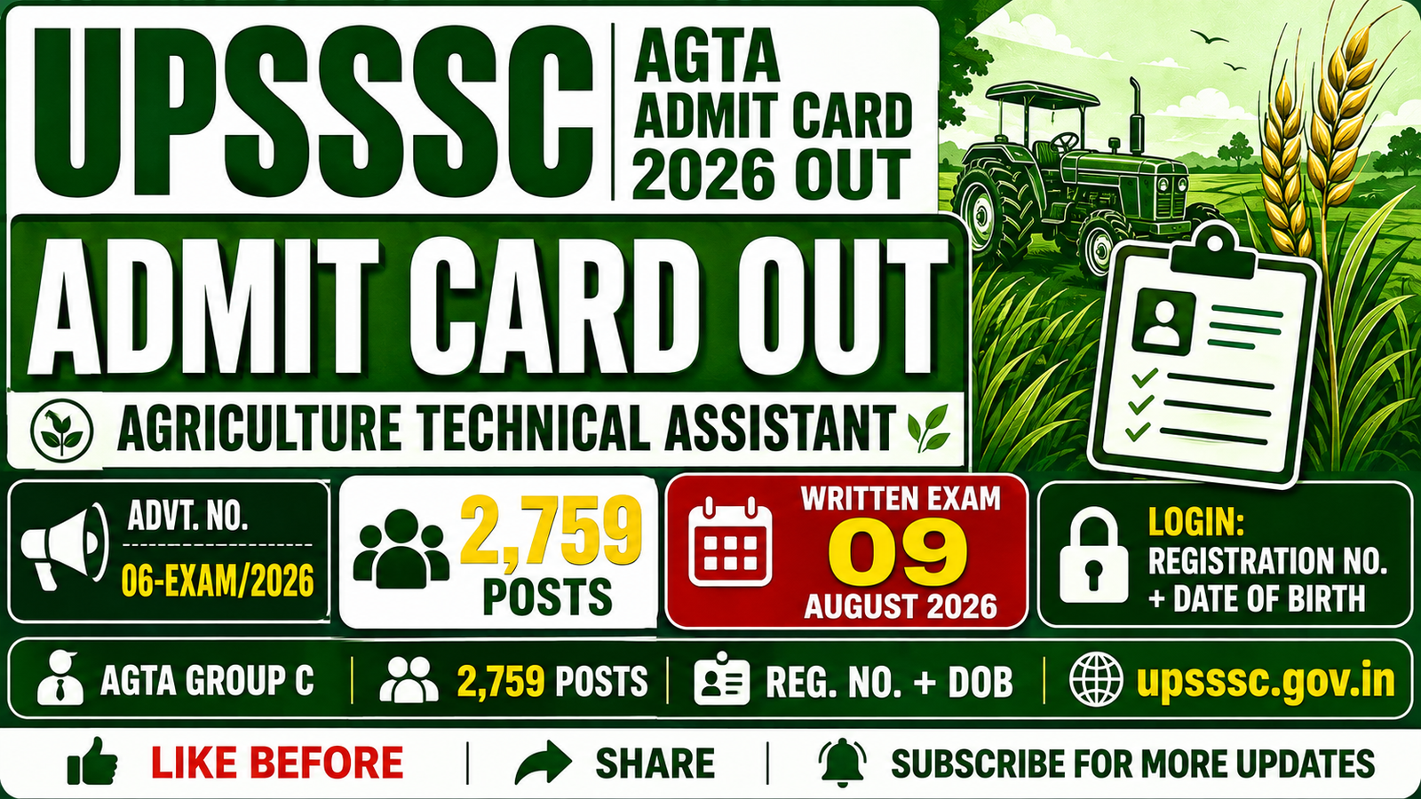 UPSSSC AGTA Admit Card 2026 Out