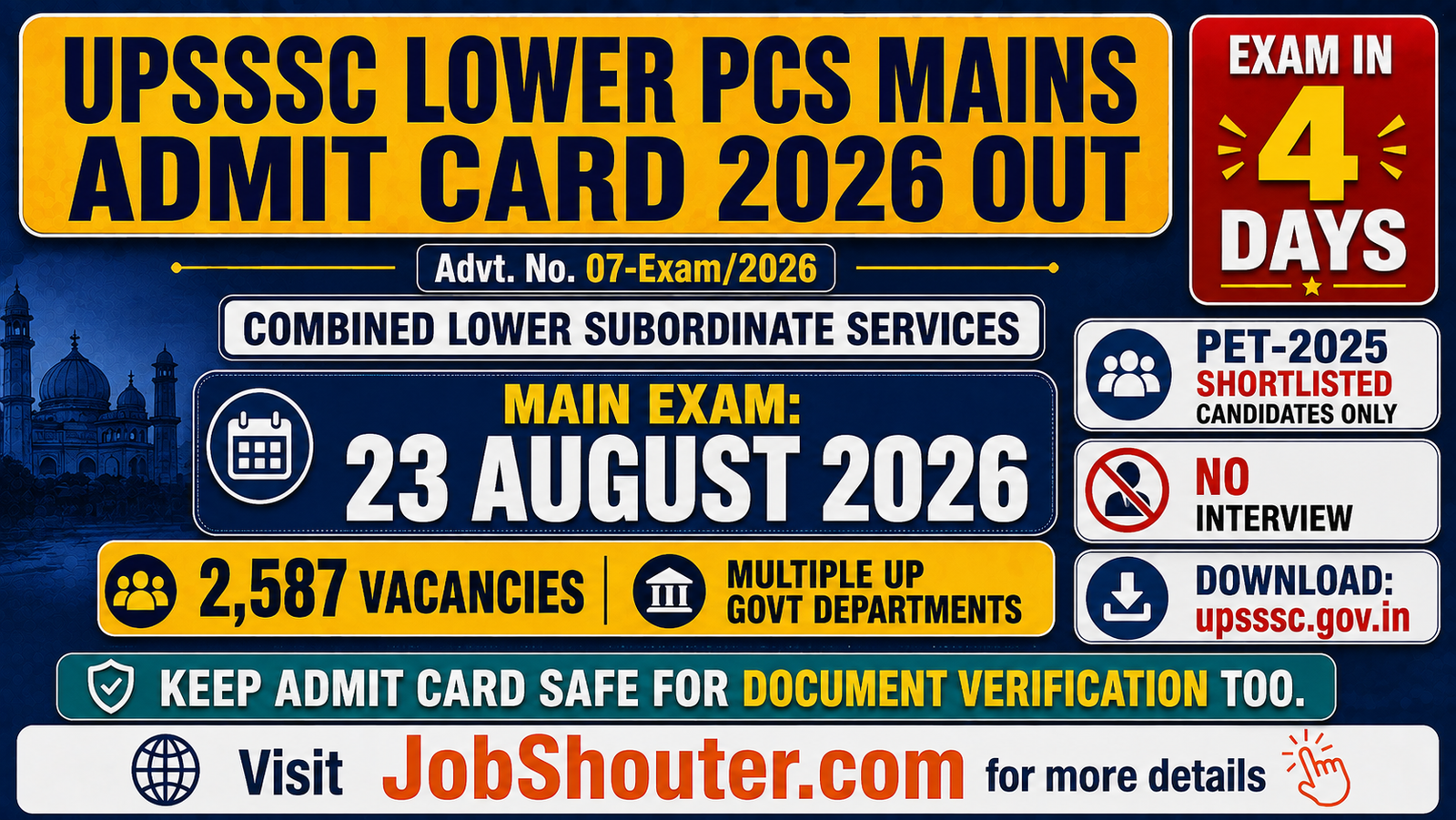 UPSSSC Lower PCS Mains Admit Card 2026 Out