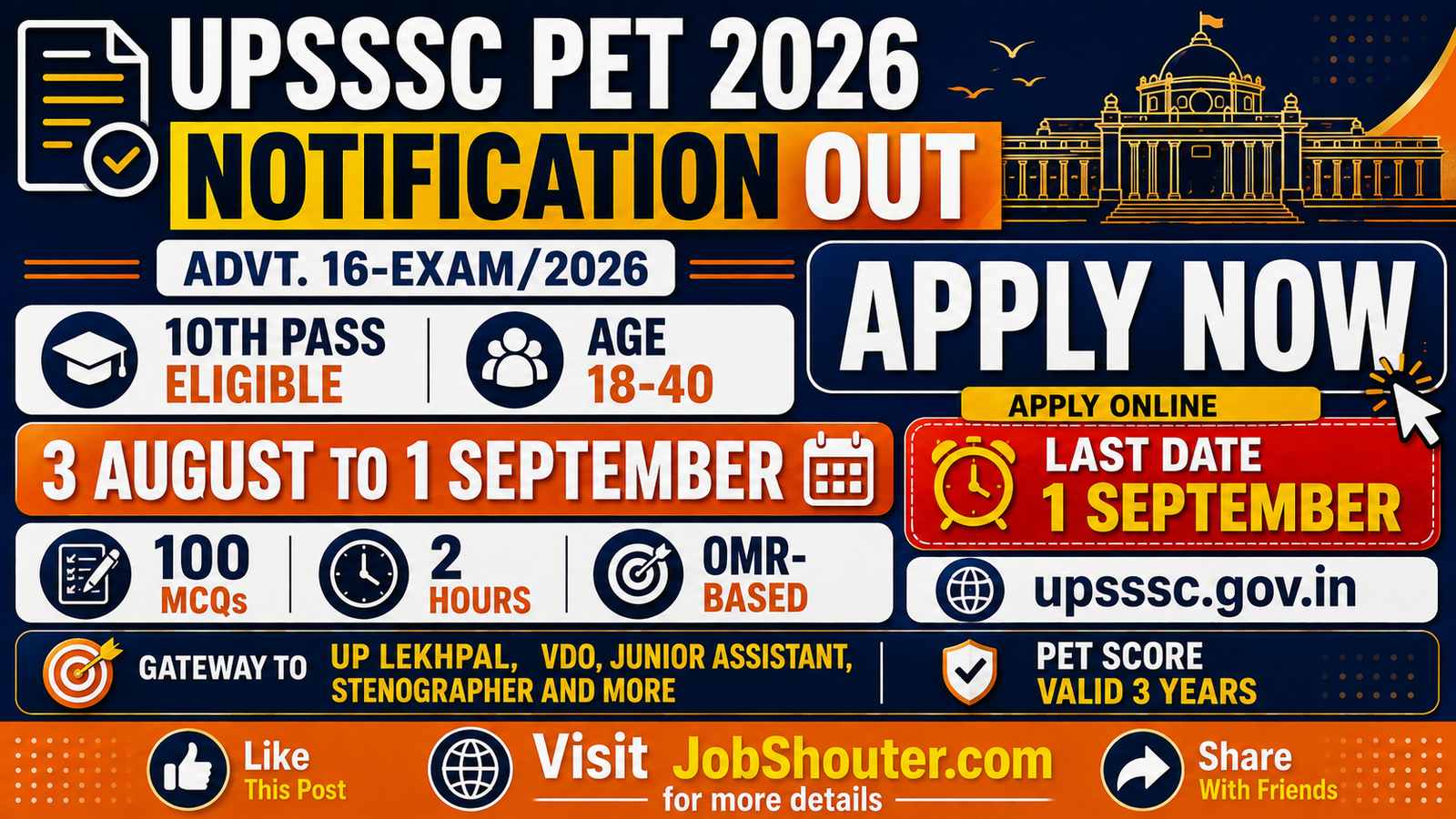 UPSSSC PET 2026 NOTIFICATION OUT