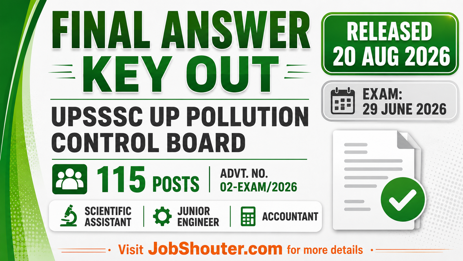 UPSSSC UP POLLUTION CONTROL BOARD FINAL ANSWER KEY 2026 OUT