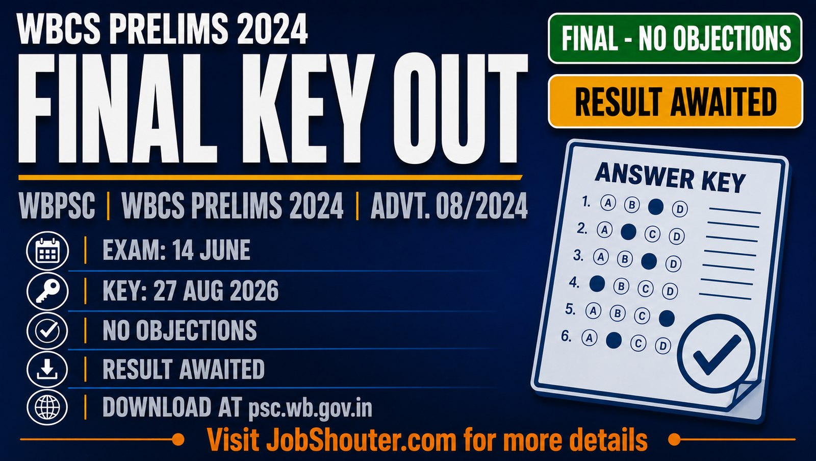 WBCS Final Answer Key 2026 Out - Prelims 14 June