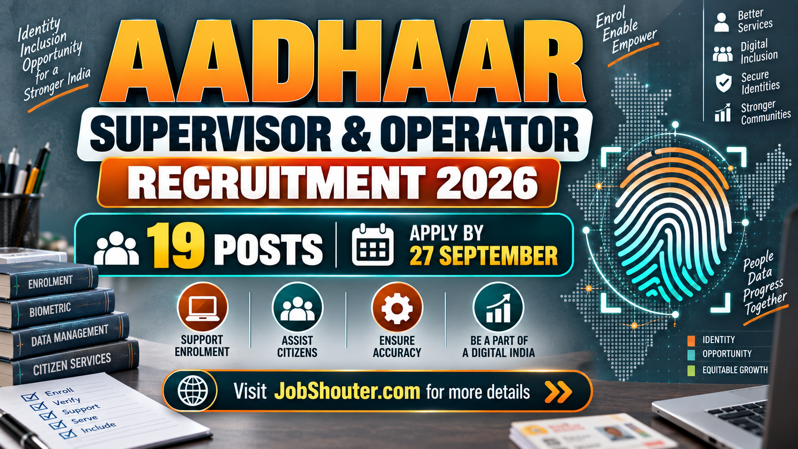 Aadhaar Supervisor Operator Recruitment 2026 - Apply for 19 Posts