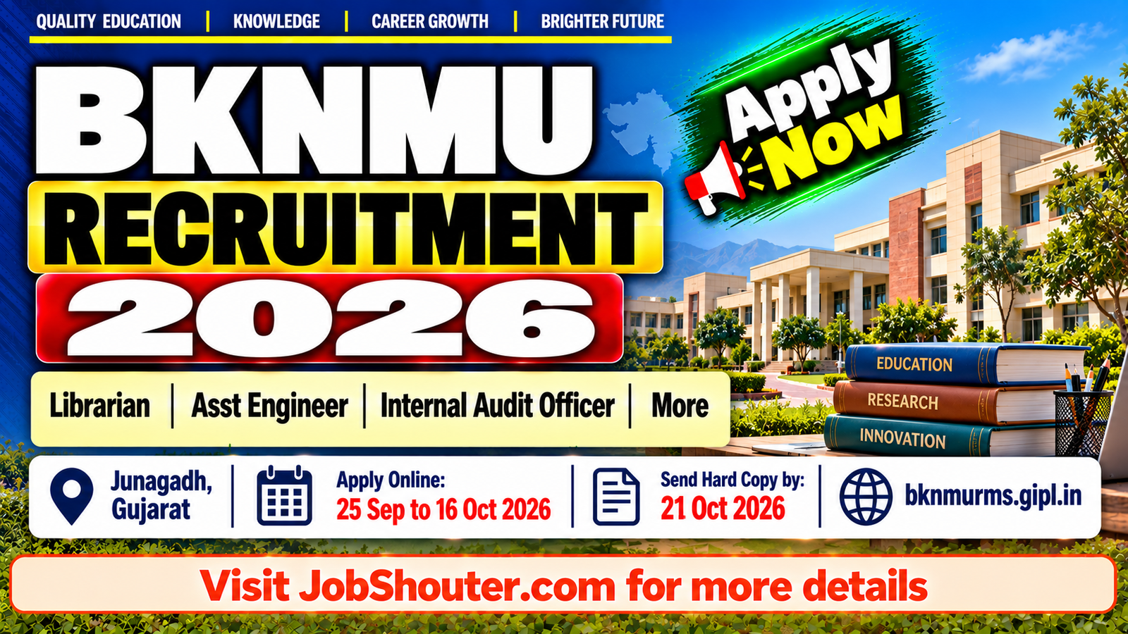 BKNMU Recruitment 2026 - Apply for Librarian - AE & More by 16 Oct