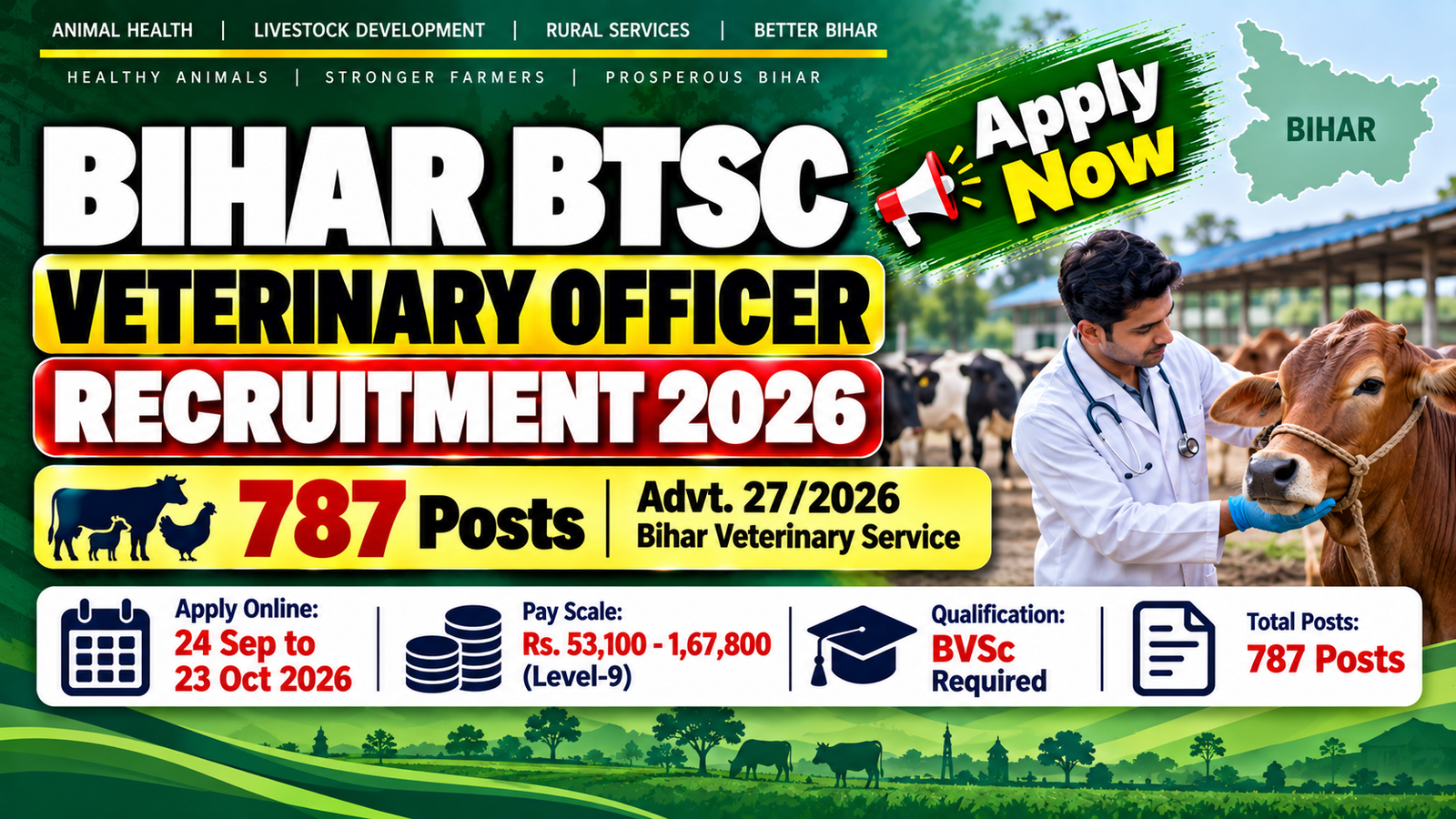 Bihar BTSC Veterinary Officer Recruitment 2026 - Apply for 787 Posts