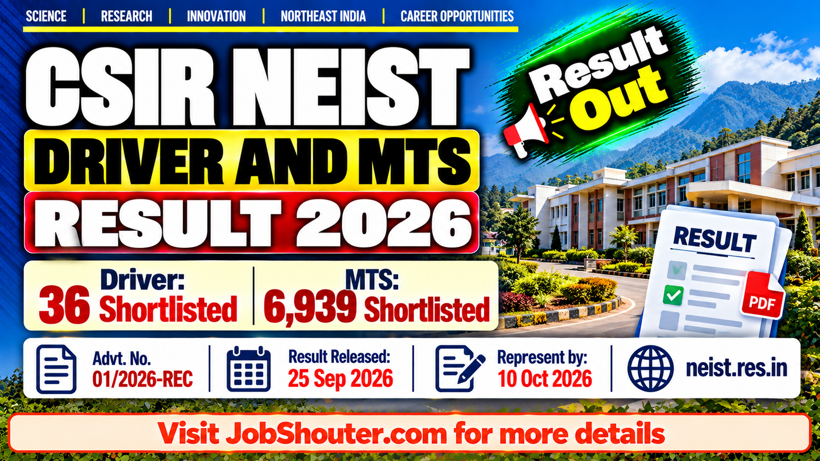 CSIR NEIST Driver & MTS Result 2026 Out - 6939 MTS Shortlisted