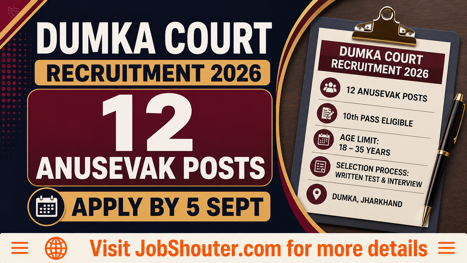 Dumka Court Anusevak Recruitment 2026 - Apply for 12 Posts