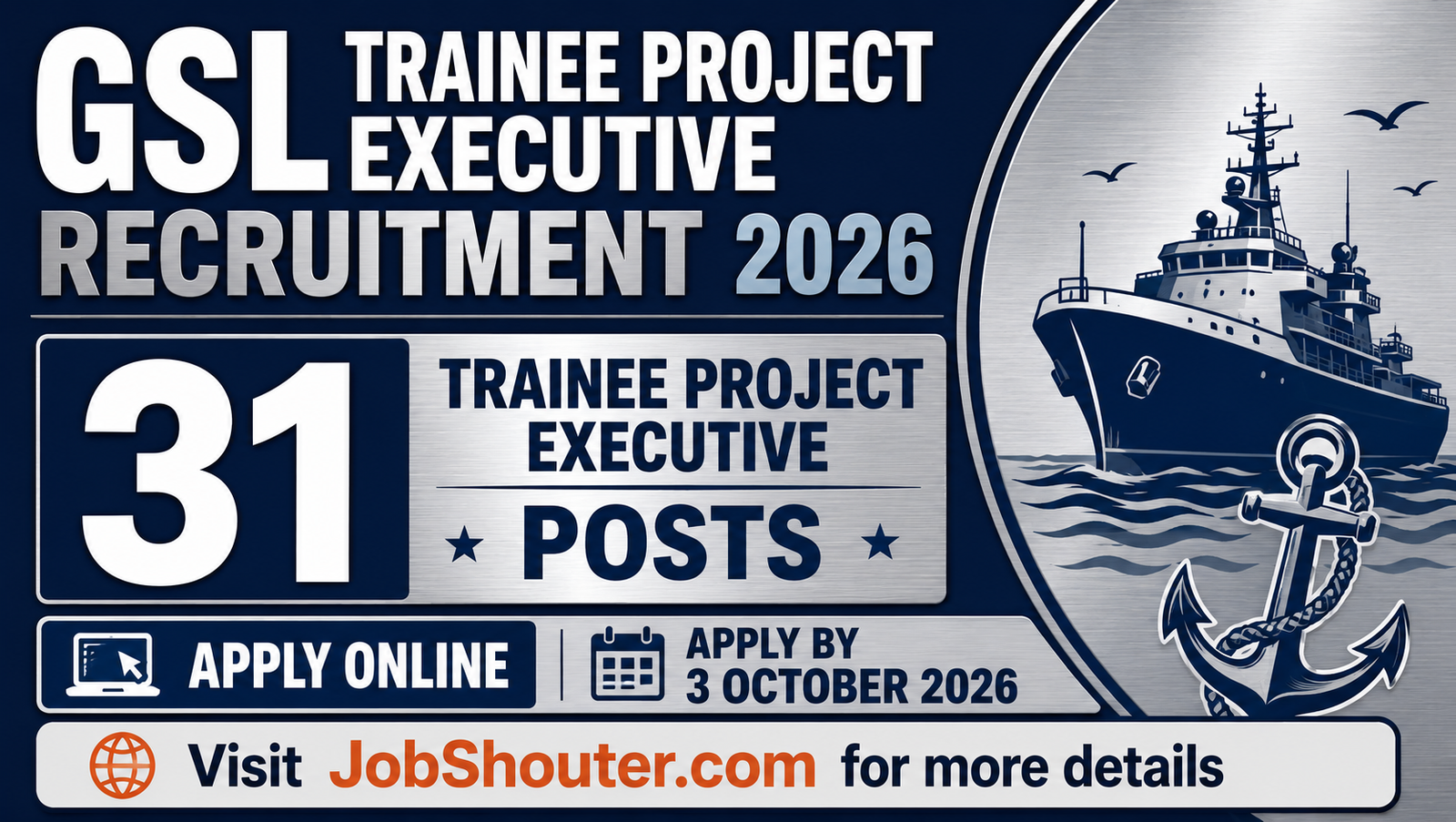 GSL Trainee Project Executive Recruitment 2026 - Apply Online for 31 Posts