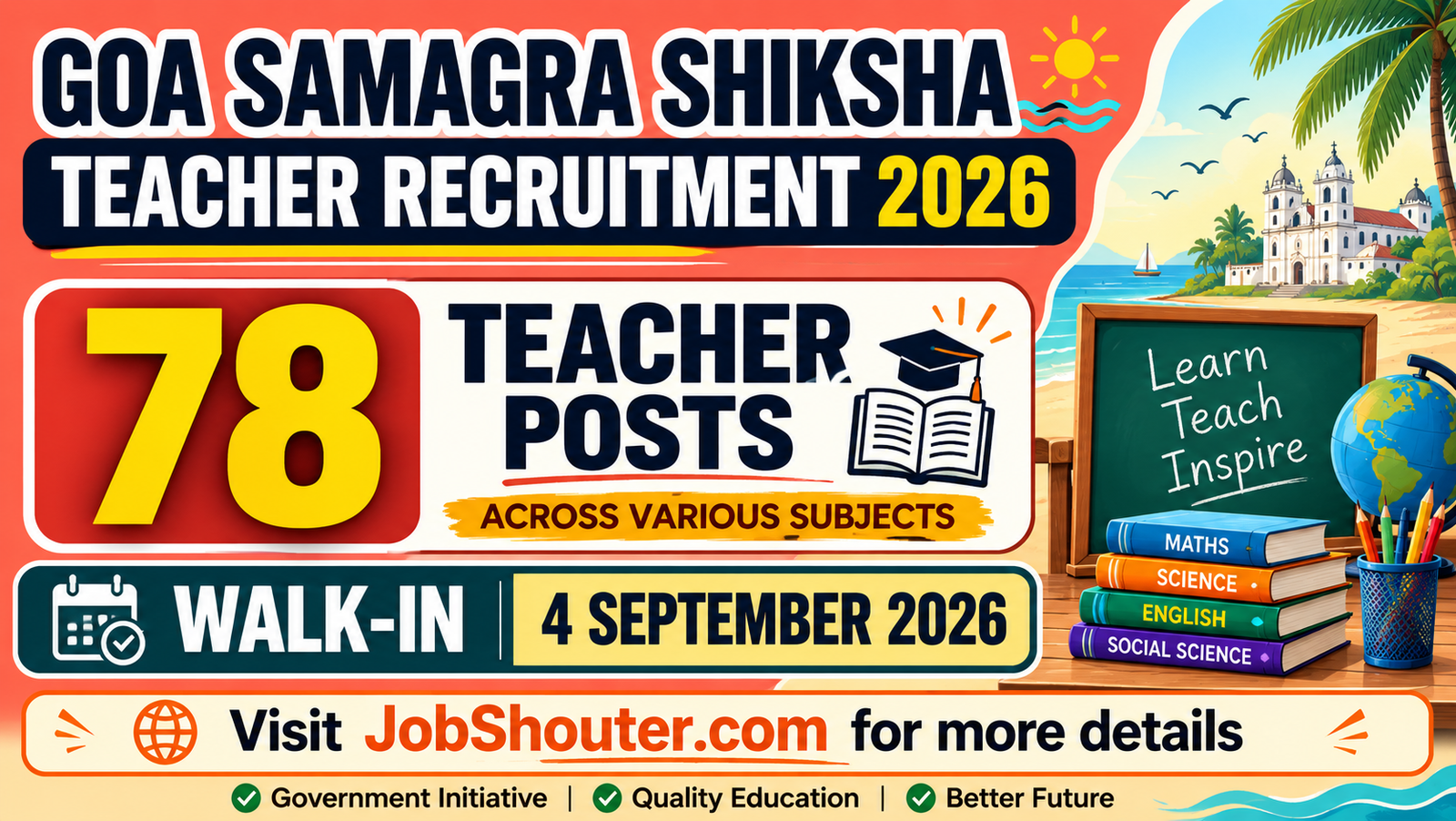Goa Samagra Shiksha Teacher Recruitment 2026 - Walk-in for 78 Posts