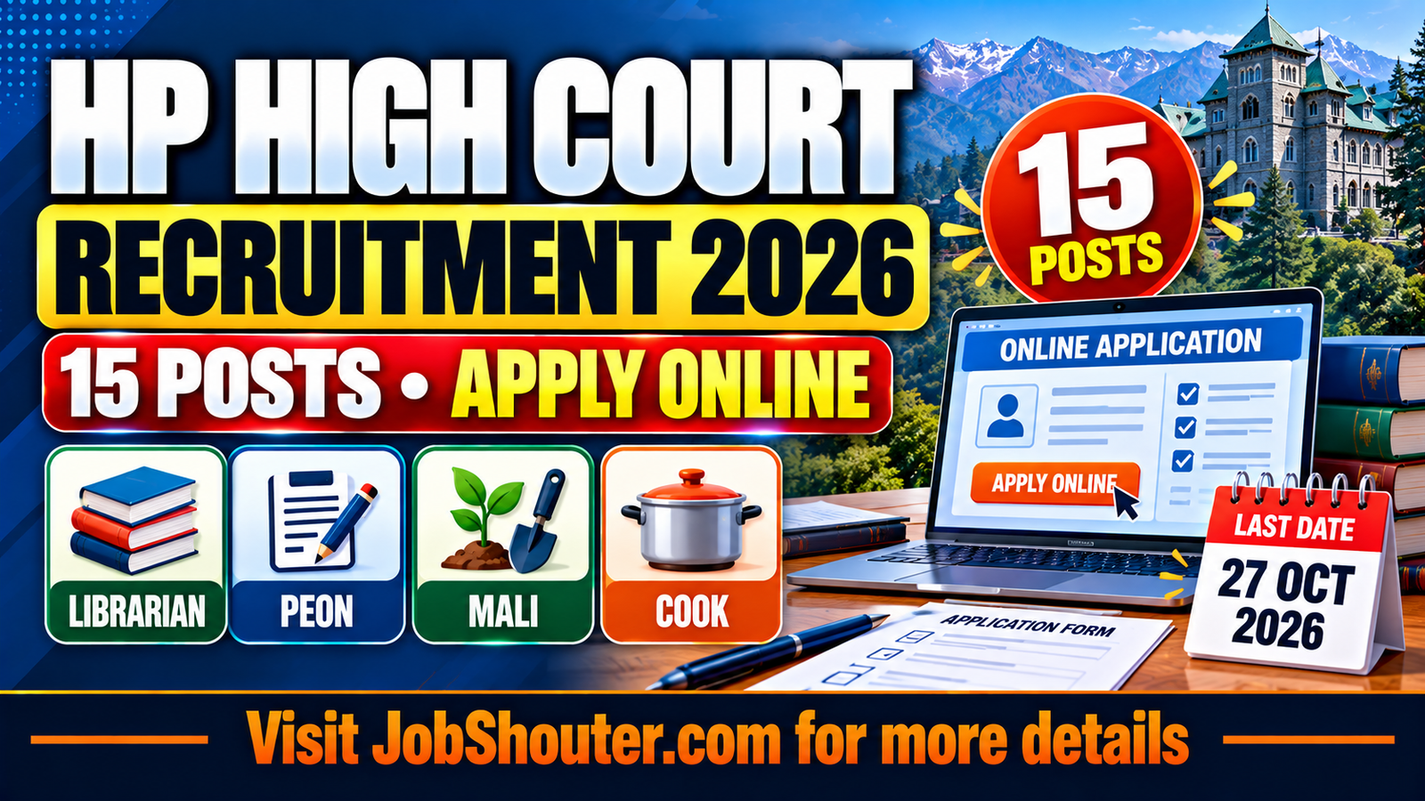 HP High Court Recruitment 2026 – Apply Online for 15 Librarian - Peon & More Posts