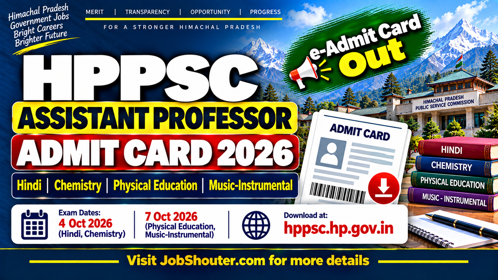 HPPSC Assistant Professor Admit Card 2026 - Exam on 4 & 7 Oct