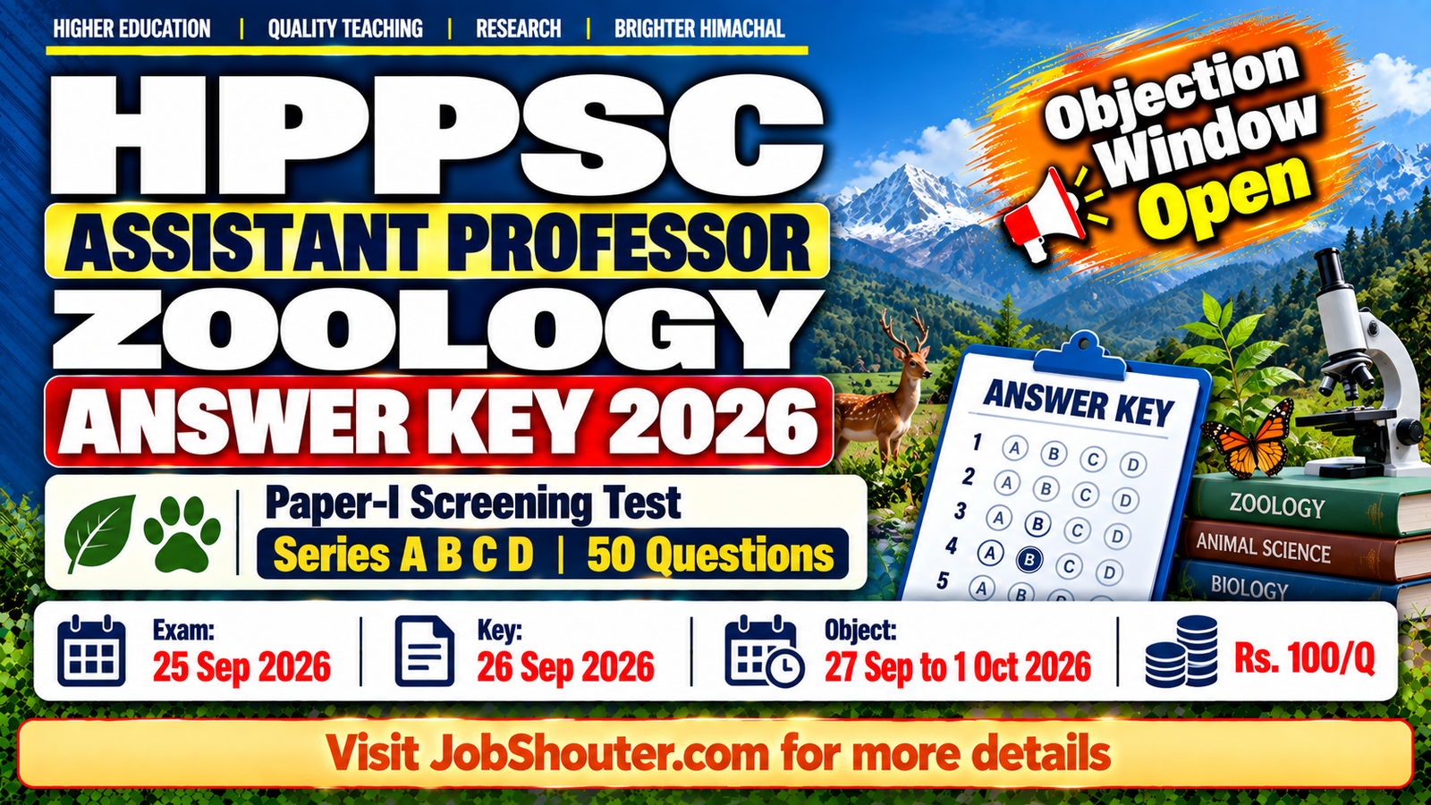 HPPSC Assistant Professor Zoology Answer Key 2026 - Object by 1 Oct