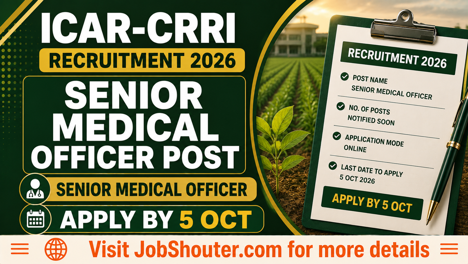 ICAR-CRRI Cuttack Recruitment 2026 - Senior Medical Officer Post