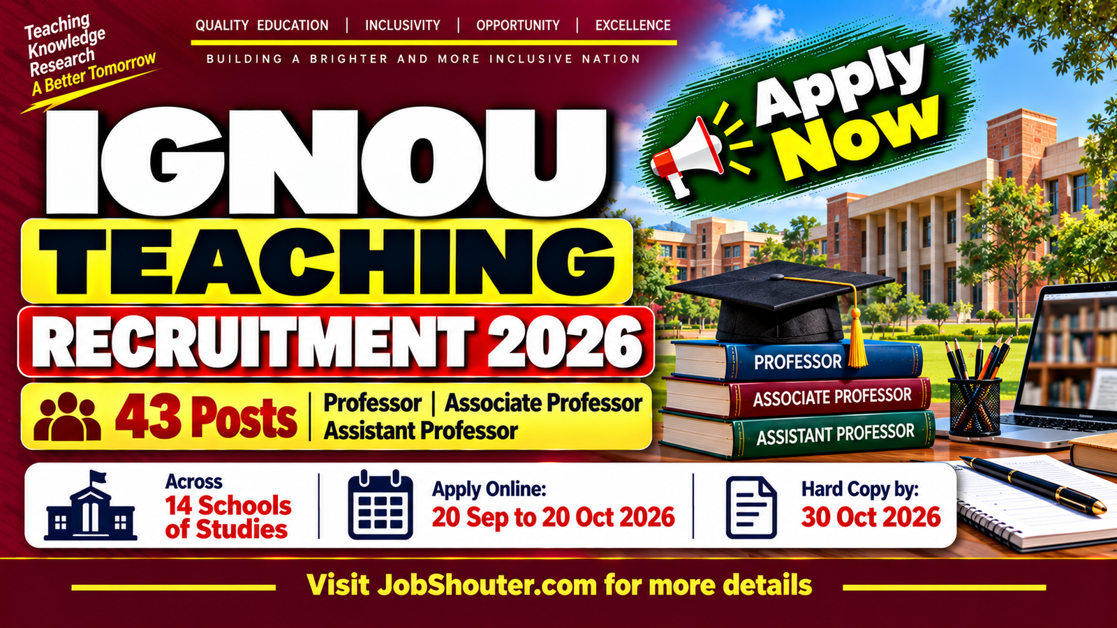 IGNOU Teaching Recruitment 2026 - Apply for 43 Faculty Posts