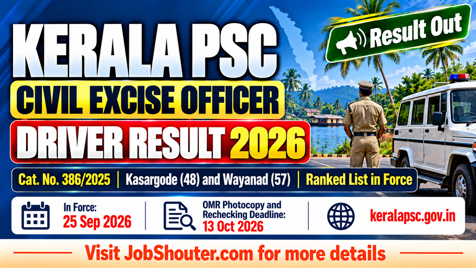 Kerala PSC Civil Excise Officer Driver Result 2026 - Kasargode & Wayanad