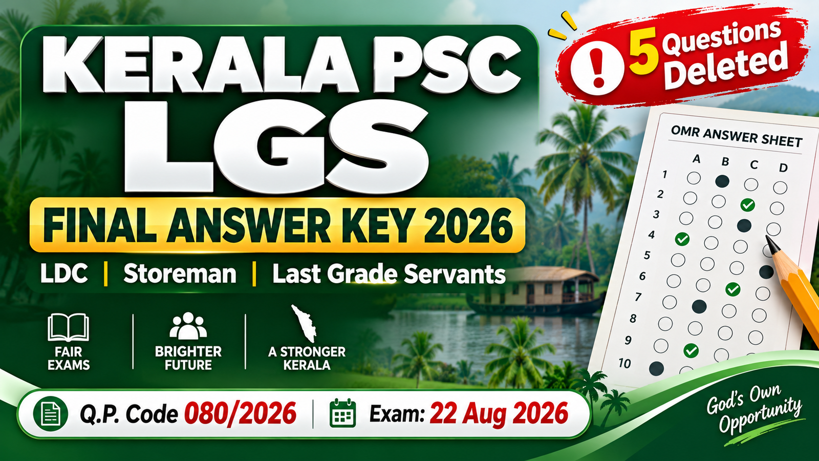 Kerala PSC LGS LDC and Storeman Final Answer Key 2026 for question paper code 0802026