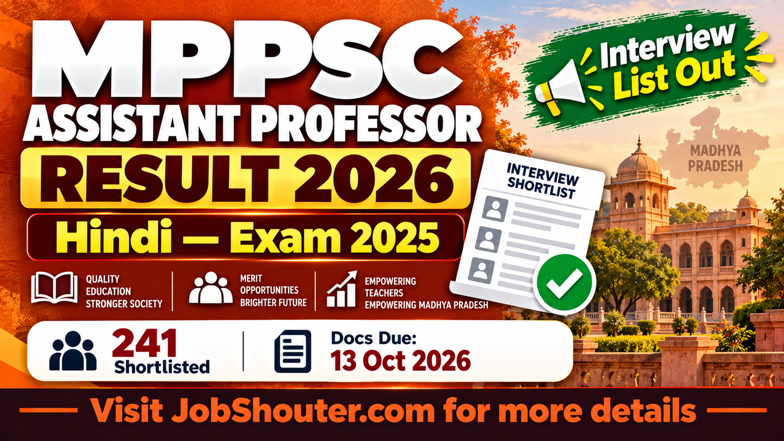 MPPSC Assistant Professor Hindi Result 2026 Out - 241 Listed