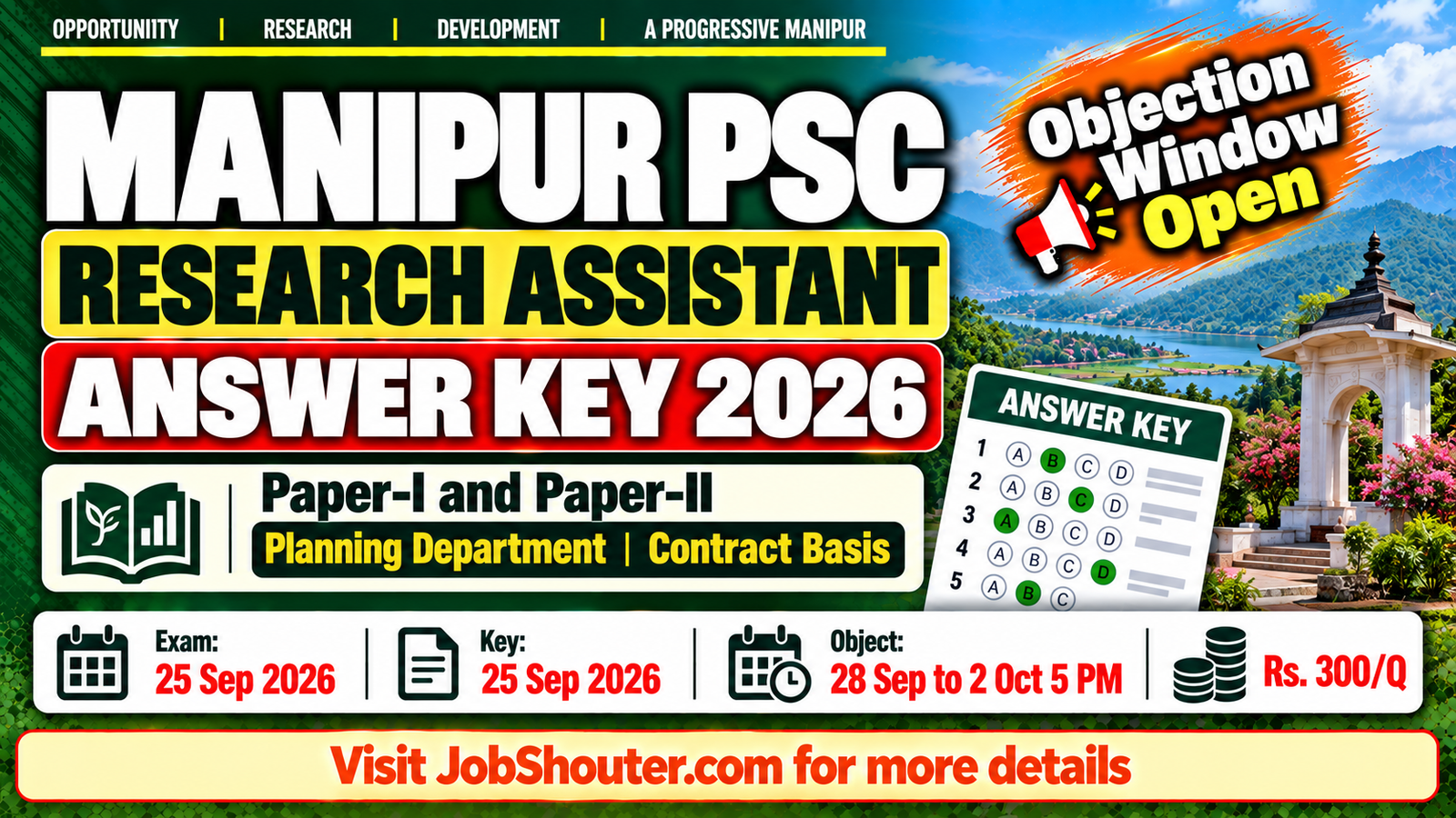 Manipur PSC Research Assistant Answer Key 2026 - Object by 2 Oct 5 PM