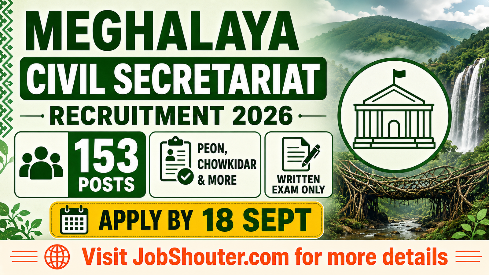Meghalaya Civil Secretariat Recruitment 2026 - Apply for 153 Posts