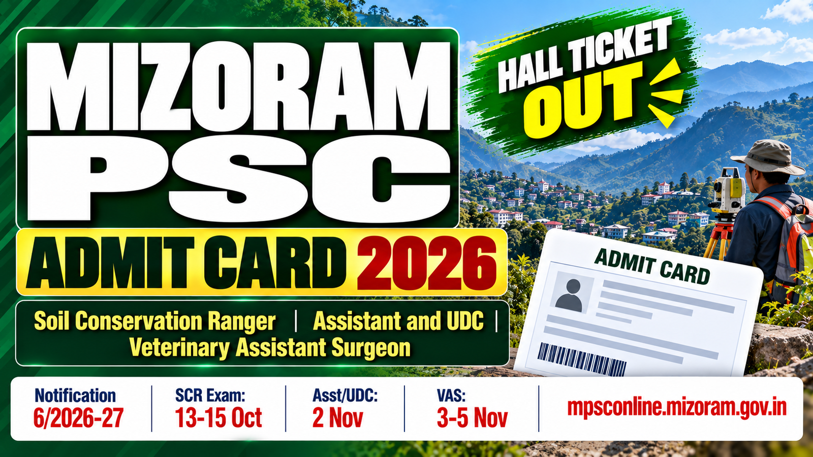 Mizoram PSC Admit Card 2026 - Soil Conservation Ranger - Assistant - VAS