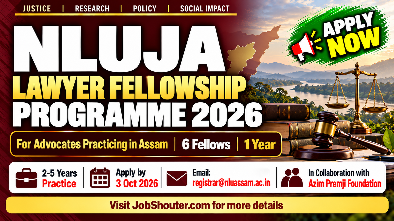 NLUJA Lawyer Fellowship 2026 - Apply by 3 Oct for Assam Advocates