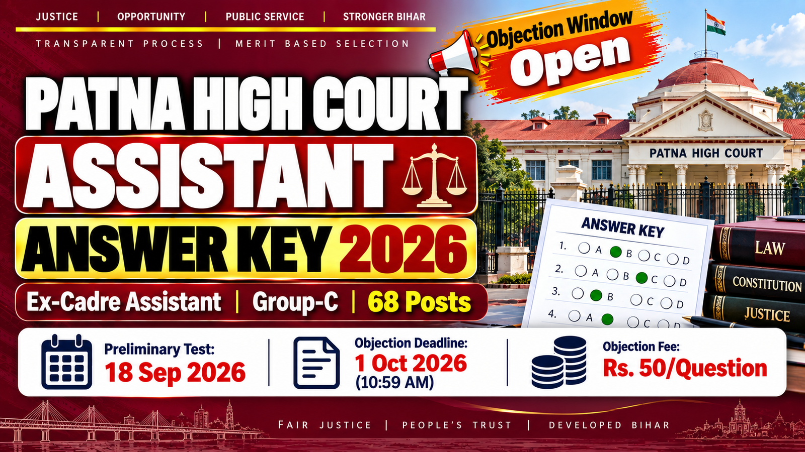 Patna High Court Assistant Answer Key 2026 - Raise Objections by 1 Oct
