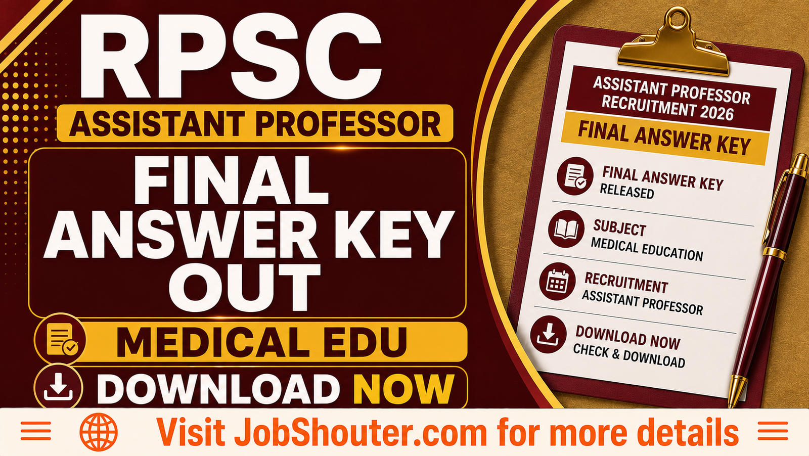 RPSC Assistant Professor Final Answer Key 2026 Out - Medical Edu