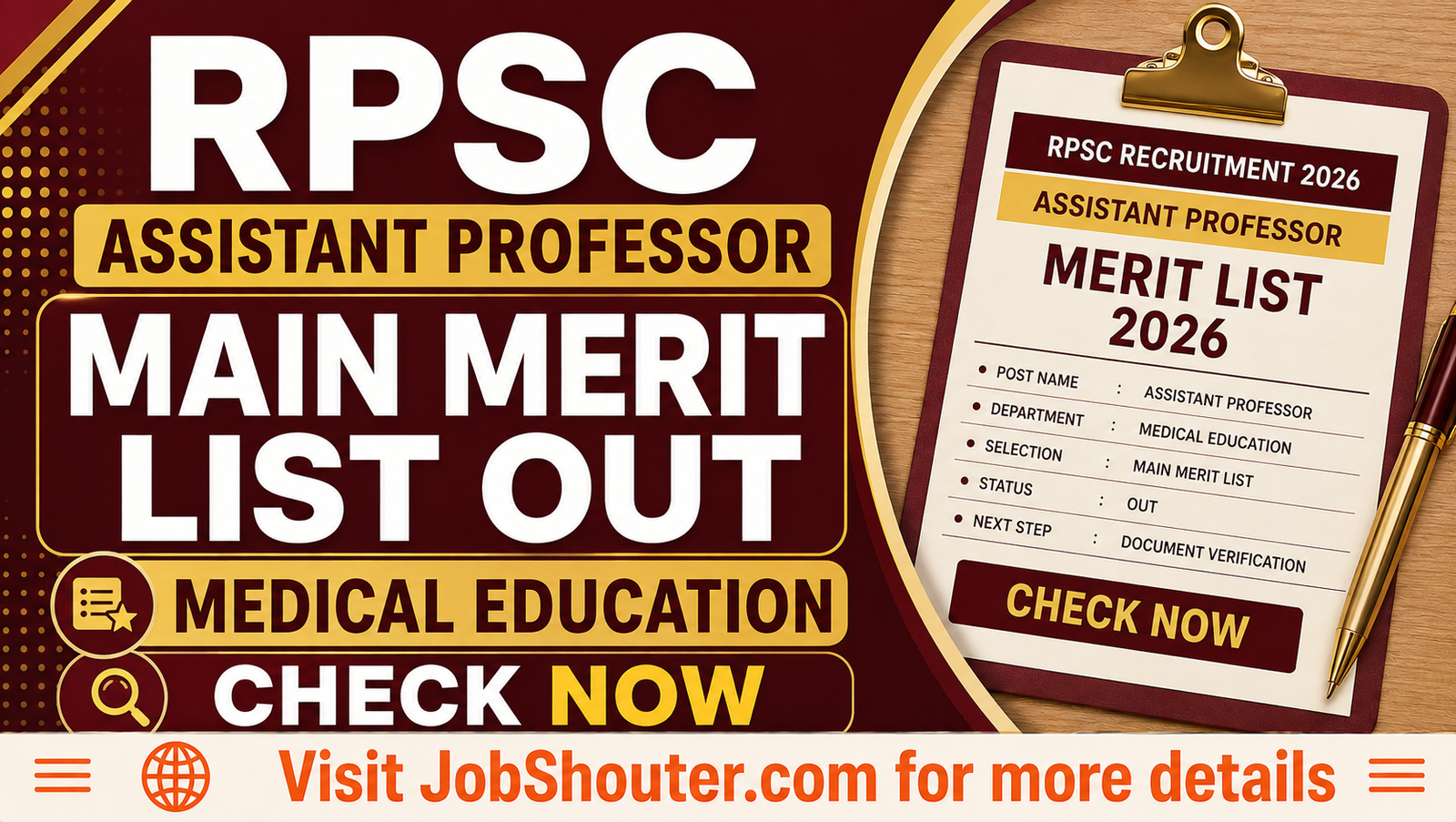 RPSC Assistant Professor Main Merit List 2026 Out - Check Now