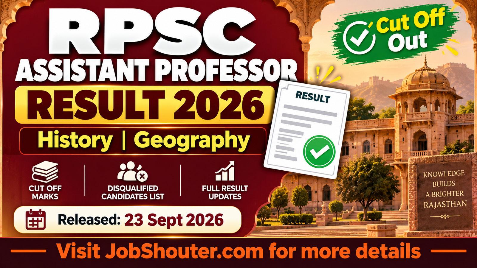 RPSC Assistant Professor Result 2026 Out - History Cut Off
