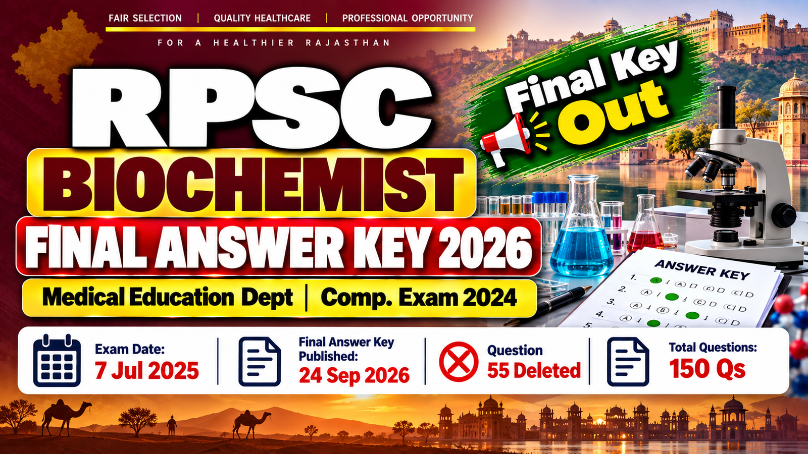 RPSC Biochemist Final Answer Key 2026 Out - Q.55 Deleted