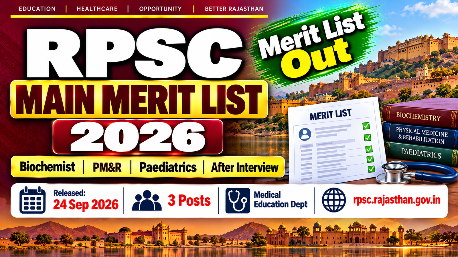 RPSC Main Merit List 2026 - Biochemist & Asst Professor PDFs Out