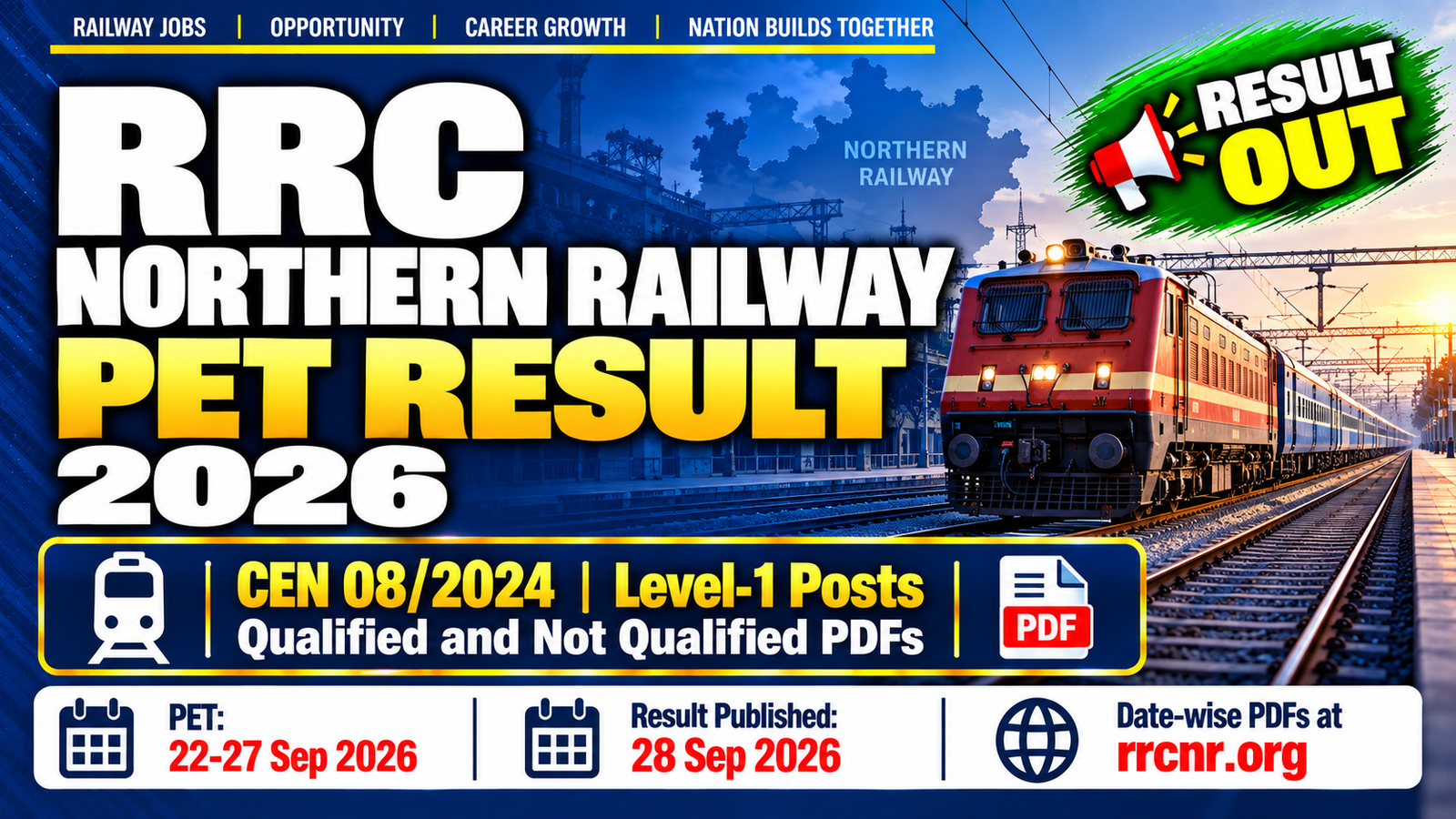 RRC Northern Railway PET Result 2026 - Download Qualified PDF