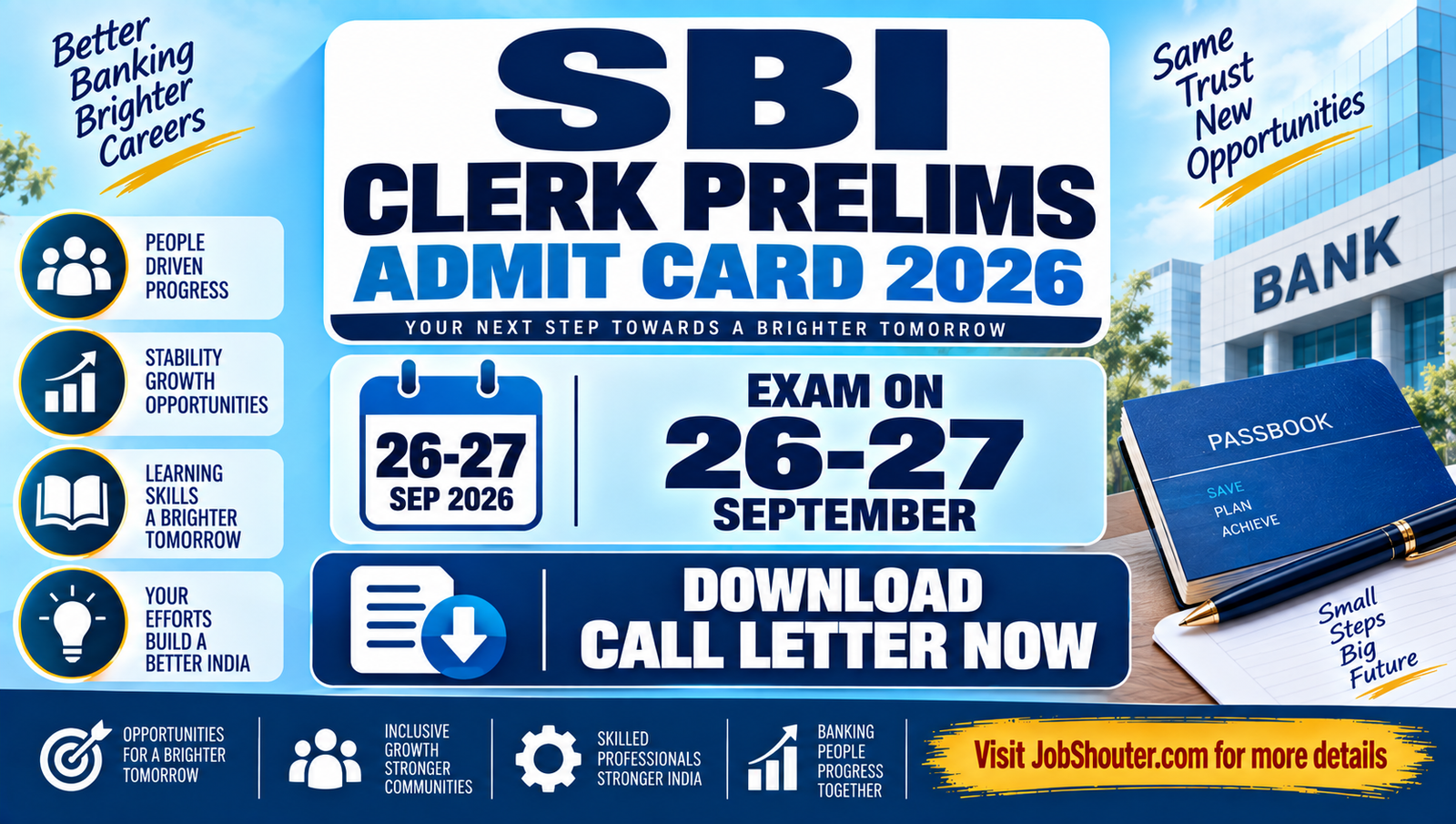 SBI Clerk Prelims Admit Card 2026 - Download Call Letter for Exam on 26-27 September