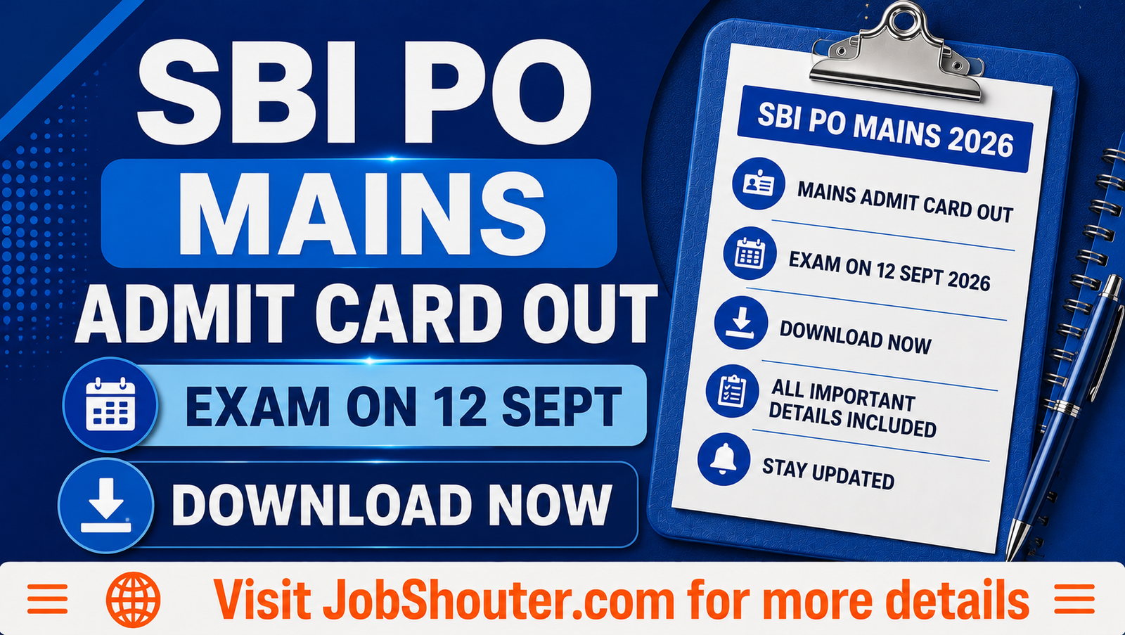 SBI PO Mains Admit Card 2026 Out Exam on 12 September