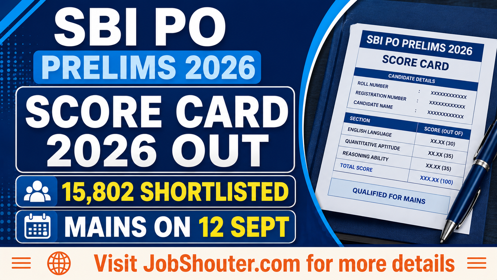 SBI PO Prelims Score Card 2026 Out