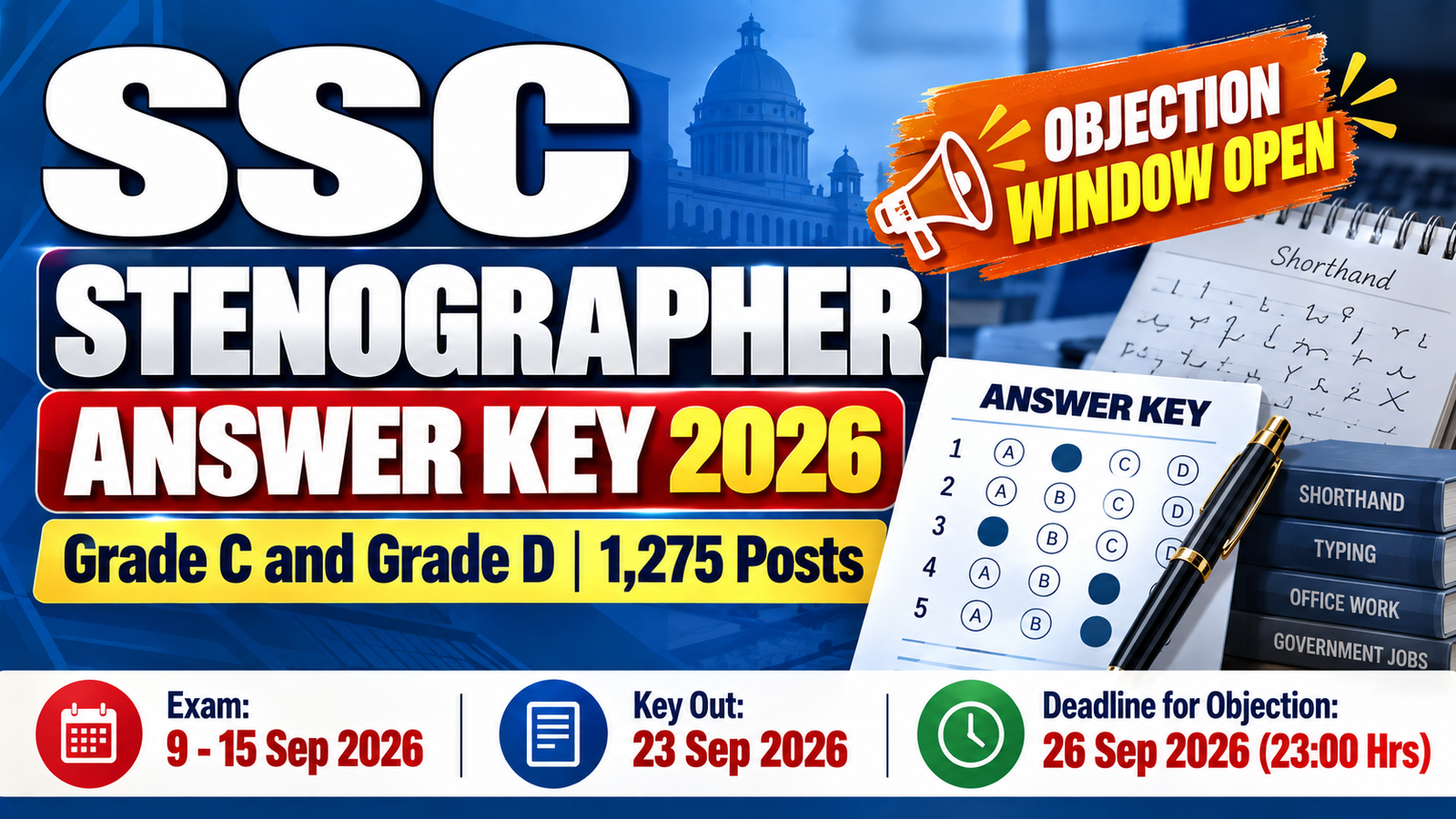 SSC Stenographer Answer Key 2026 Out - Raise Objections by 26 Sep