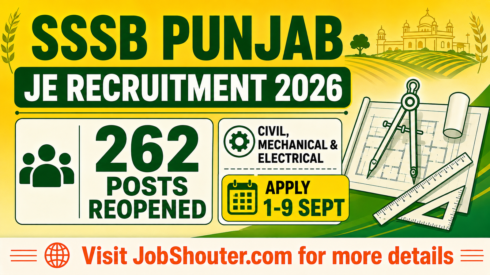 SSSB Punjab JE Recruitment 2026 - Apply for 262 Reopened Posts