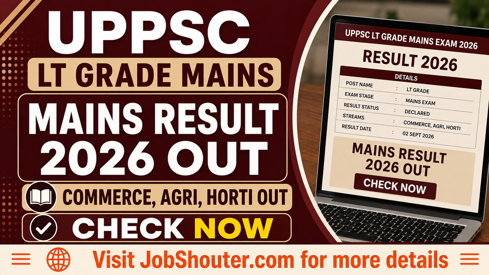 UPPSC LT Grade Mains Result 2026 - Commerce & Agriculture Out