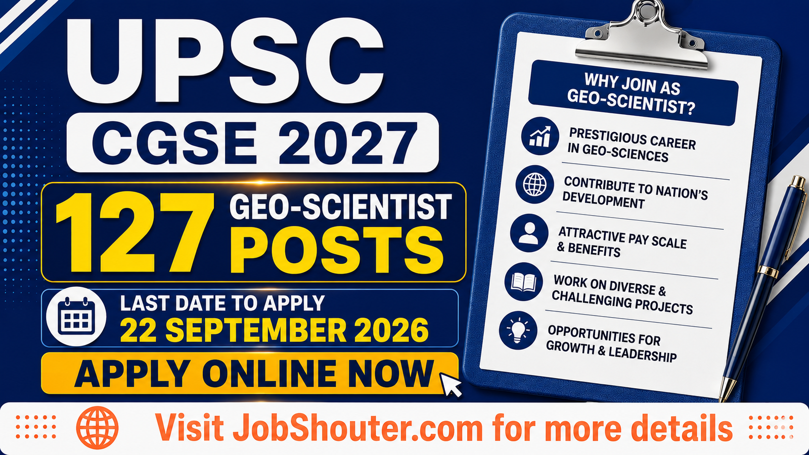UPSC CGSE 2027 Recruitment - Apply Online for 127 Geo-Scientist Posts