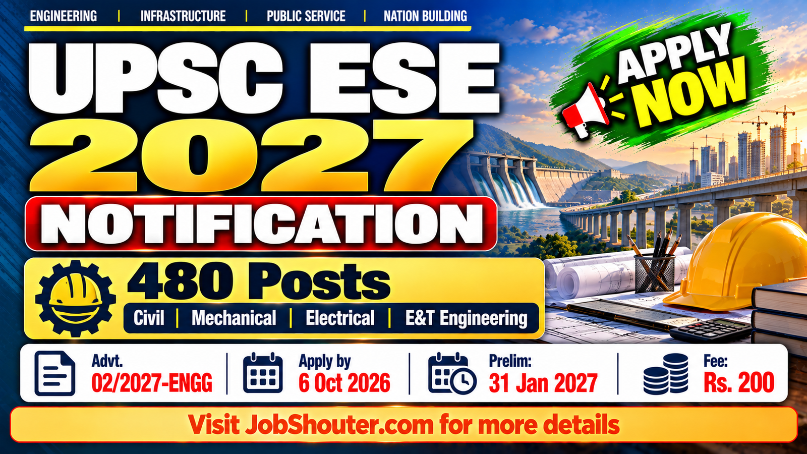 UPSC ESE 2027 Notification - Apply for 480 Engineering Posts by 6 Oct