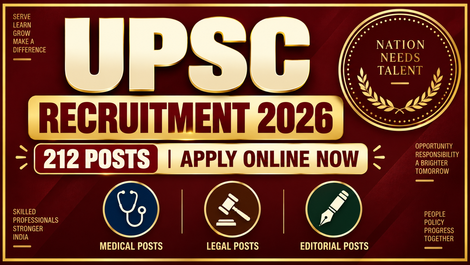 UPSC Recruitment 2026 - Apply Online for 212 Posts