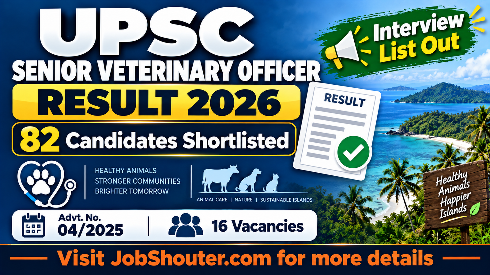 UPSC Senior Veterinary Officer Result 2026 - 82 Shortlisted